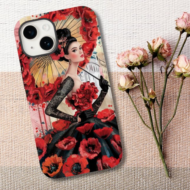 Elegant, Modern Woman & Poppies Floral dress Case-Mate iPhone Case (Creator Uploaded)