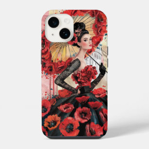Elegant, Modern Woman & Poppies Floral dress iPhone 14 Case