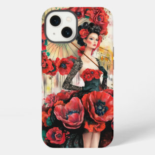 Elegant, Modern Woman & Poppies Floral dress iPhone 13 Case
