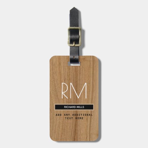 elegant modern wood_like monogram luggage tag