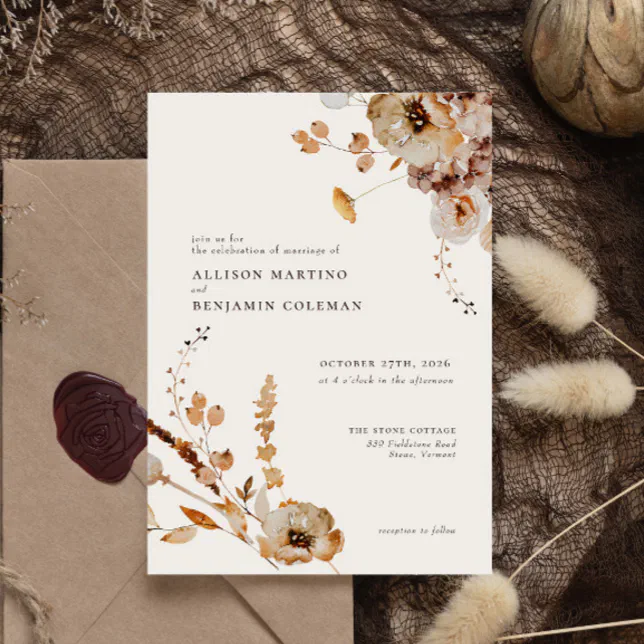 Elegant Modern Woodland Fall Floral Wedding Invitation Zazzle