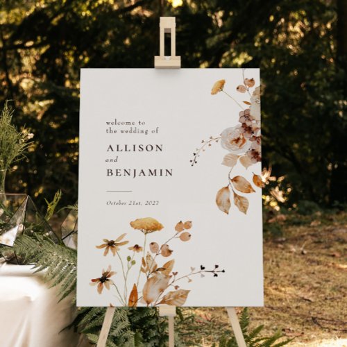 Elegant Modern Woodland Fall Floral Wedding Sign