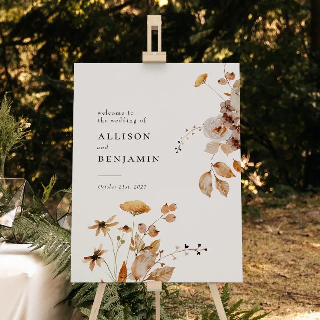 Elegant Modern Woodland Fall Floral Wedding Sign | Zazzle