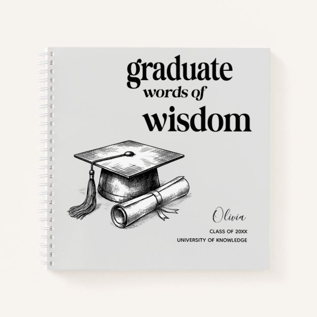 Elegant Modern Words Wisdom Graduation Notebook (Front)
