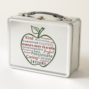 Elegant, Modern World's Best Teacher Green Apple Metal Lunch Box