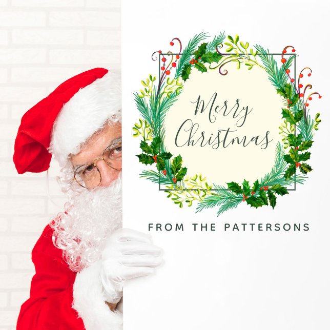  Elegant Modern Wreath Family Name Merry Christmas Wall Decal (Creator Uploaded)