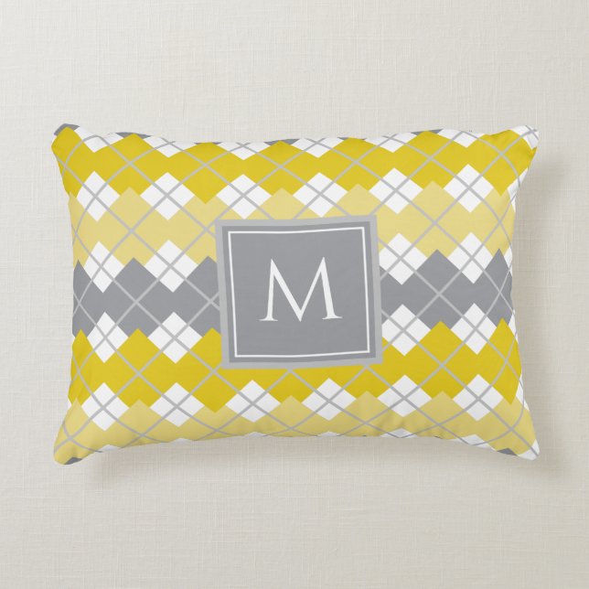 Elegant Modern Yellow and Gray Argyle Pattern   Accent Pillow (Front)