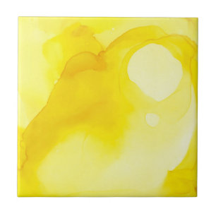 Elegant Modern Yellow and White Abstract Watercolo Ceramic Tile