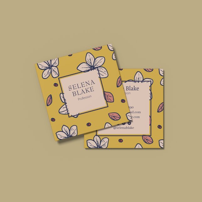 Elegant Modern Yellow Floral - chic Square Business Card (Creator Uploaded)