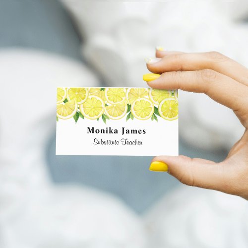 Elegant Modern Yellow Lemon Pattern Business Card