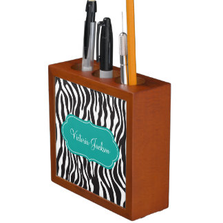 Elegant Modern Zebra Print Teal Pencil/Pen Holder