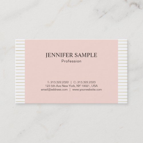 Elegant Modish Blush Pink Gold White Design Plain Business Card