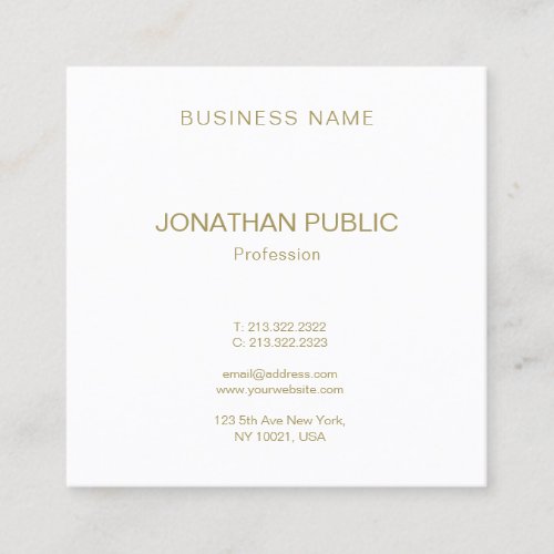 Elegant Modish Gold Text Font Simple Unique Plain Square Business Card
