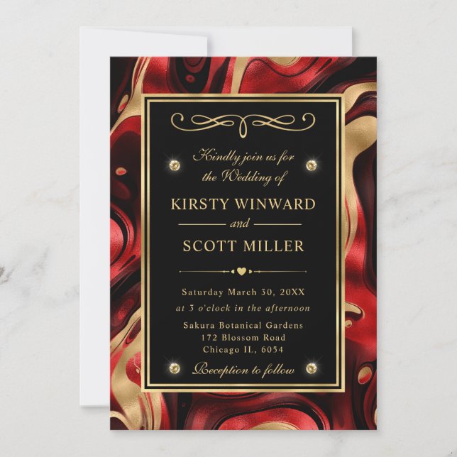 Elegant Molten Red and Gold Foil Wedding Invitation (Front)