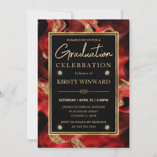 Elegant Molten Red and Gold Glitter Graduation Invitation