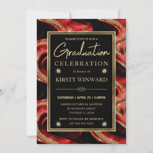 Elegant Molten Red and Gold Glitter Graduation Invitation