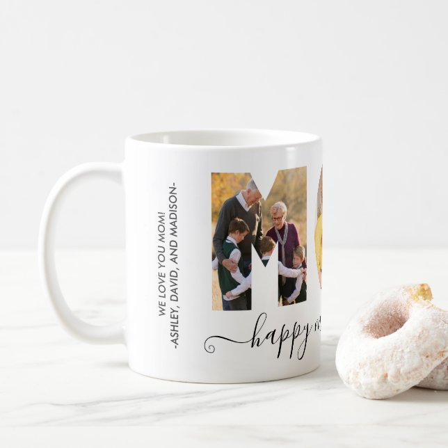Elegant MOM 3 Photo Collage Happy Mother's Day Coffee Mug (With Donut)