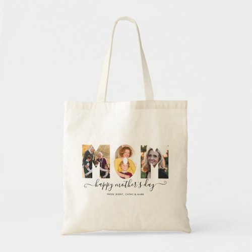 Elegant MOM 3 Photo Collage Happy Mothers Day Tote Bag