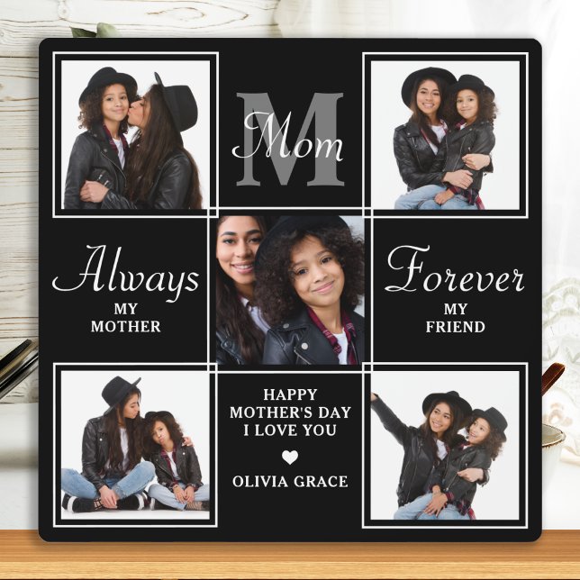 Elegant MOM 5 Photo Collage Monogram Unique Mom Plaque (Creator Uploaded)