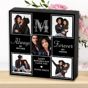 Elegant MOM 5 Photo Collage Monogram Unique Mom Wooden Box Sign
