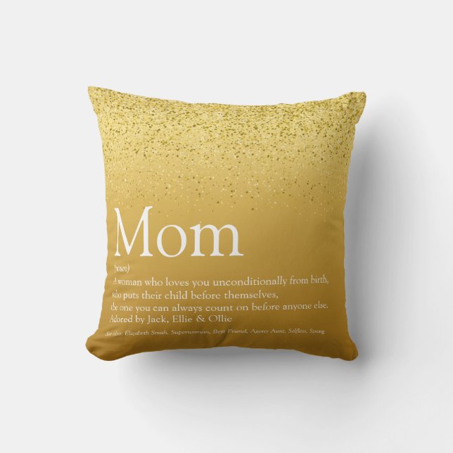Elegant Mom Definition Quote Gold Glitter Modern Throw Pillow (Front)