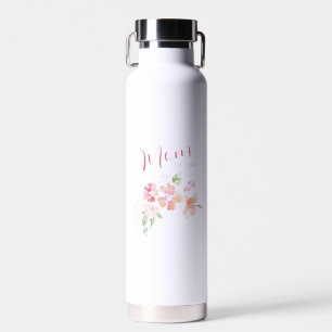 Elegant Mom Est Year Blush Pink Floral Watercolor Water Bottle