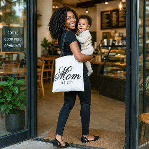 Elegant Mom Established Year Black Script Tote Bag