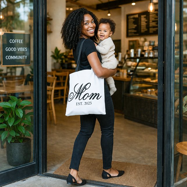 Elegant Mom Established Year Black Script Tote Bag (Elegant Mom Established Year Black Script Tote Bag)