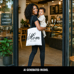 Elegant Mom Established Year Black Script Tote Bag