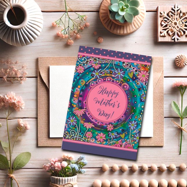 Elegant Mom Floral Pretty Pink Blue Mother’s Day Card (Creator Uploaded)