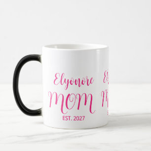 Elegant Mom Name Established Pink Script Color Morph Mug