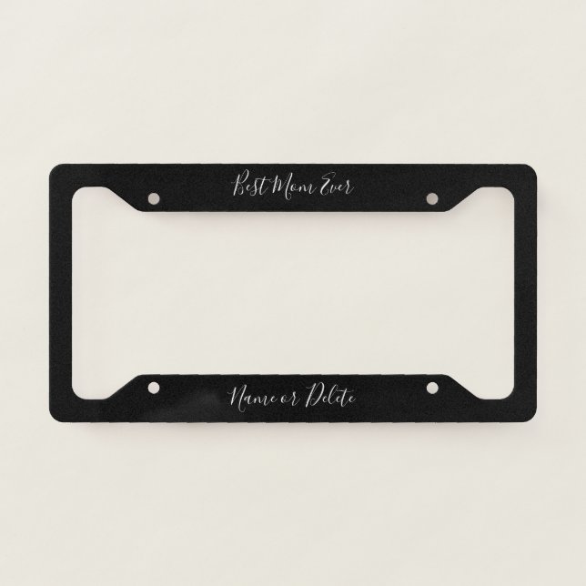 Elegant Mom Script Black Personalized License Plate Frame (Front)
