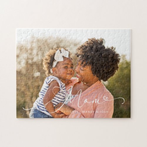 Elegant Mom Script Overlay Mothers Day Photo Jigsaw Puzzle