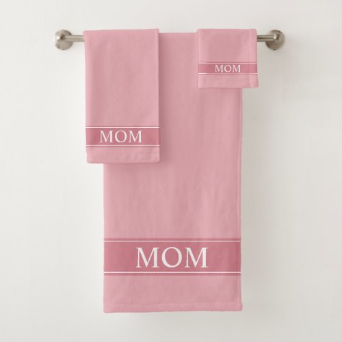 Elegant  Mom Text on Light Rose Gold Pink Shades Bath Towel Set