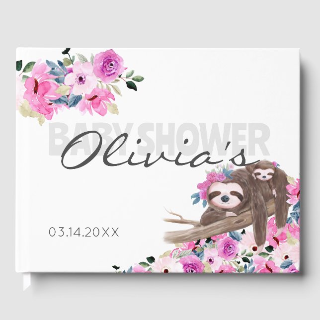 Elegant Mommy Baby Sloth Baby Shower Guest Book (Front)