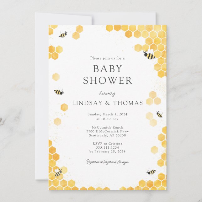 Elegant Mommy to Bee Baby Shower Invitation (Front)