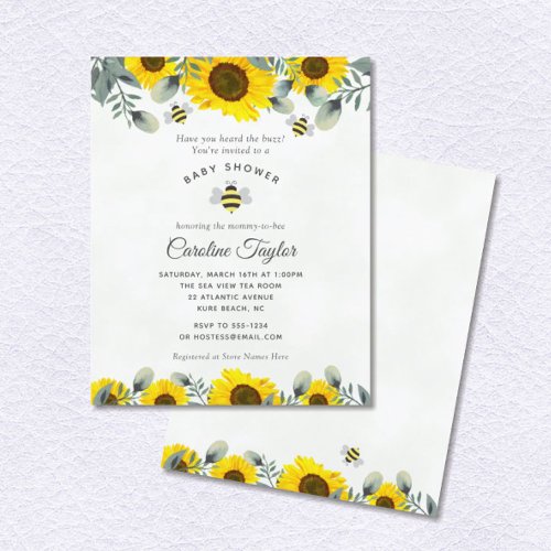 Elegant Mommy to BEE Sunflowers Floral Baby Shower Invitation