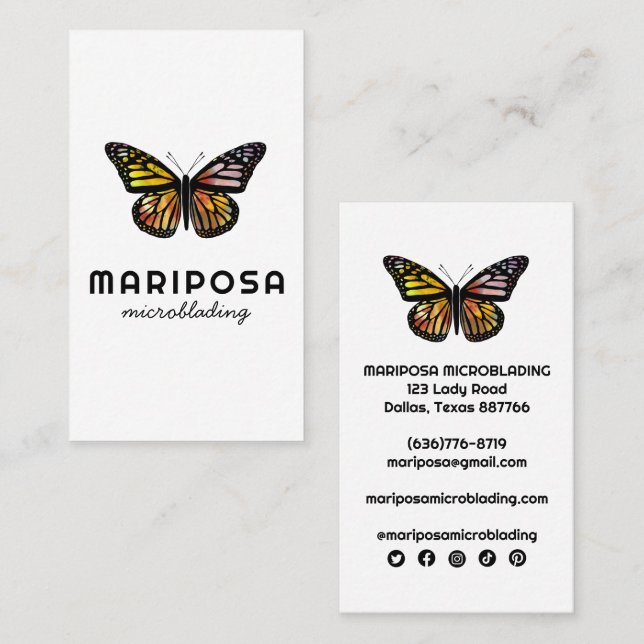 Elegant Monarch Butterfly Esthetician Beauty Salon Business Card (Front/Back)