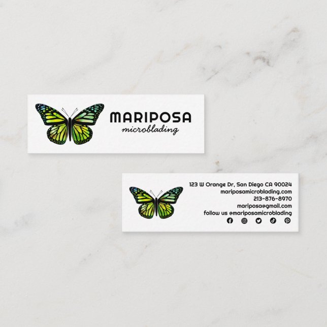 Elegant Monarch Butterfly Esthetician Beauty Salon Mini Business Card (Front/Back)