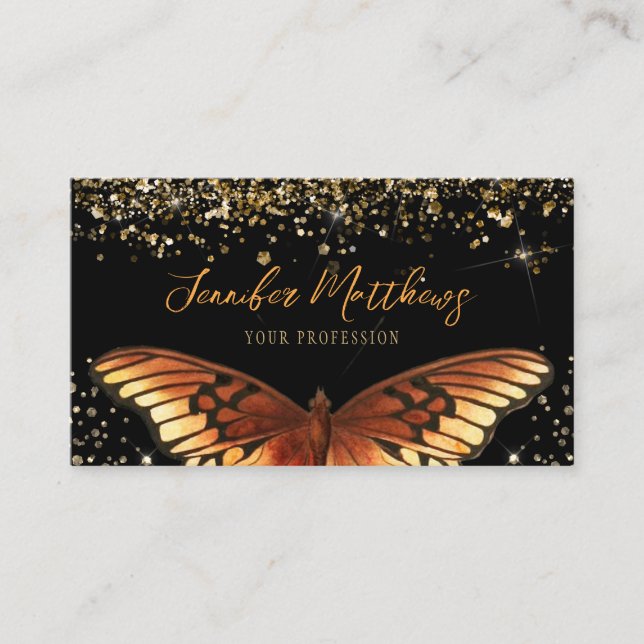 Elegant Monarch Butterfly Glitter Business Card (Front)