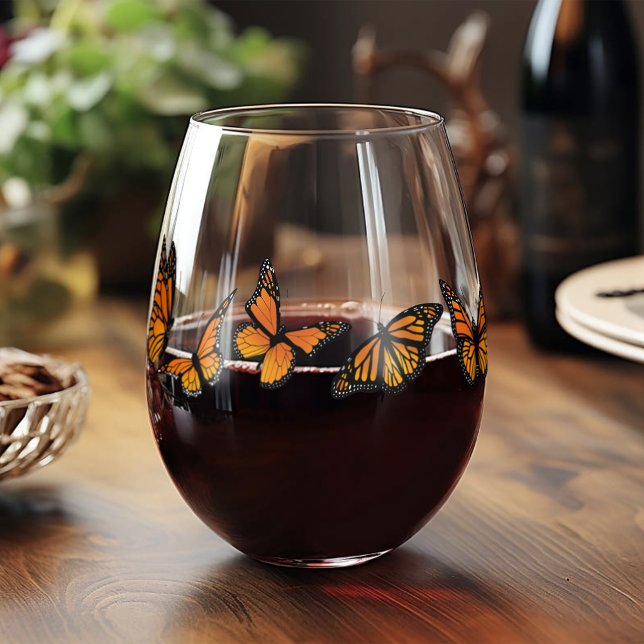 Elegant Monarch Butterfly Orange Nature Stemless Wine Glass (Creator Uploaded)