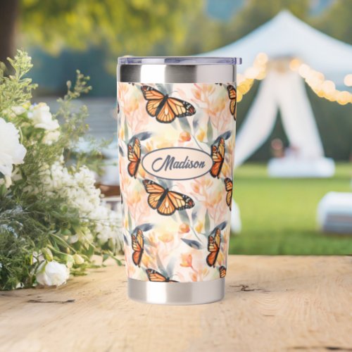 Elegant Monarch Butterfly Pattern Insulated Tumbler