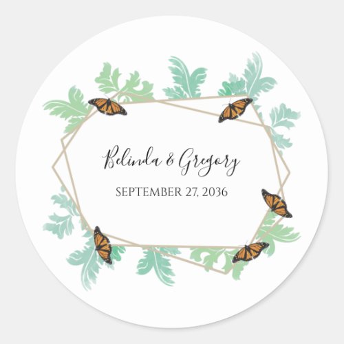 Elegant Monarch Butterfly Wedding Classic Round Sticker