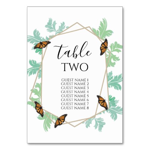 Elegant Monarch Butterfly Wedding Guest Names Table Number