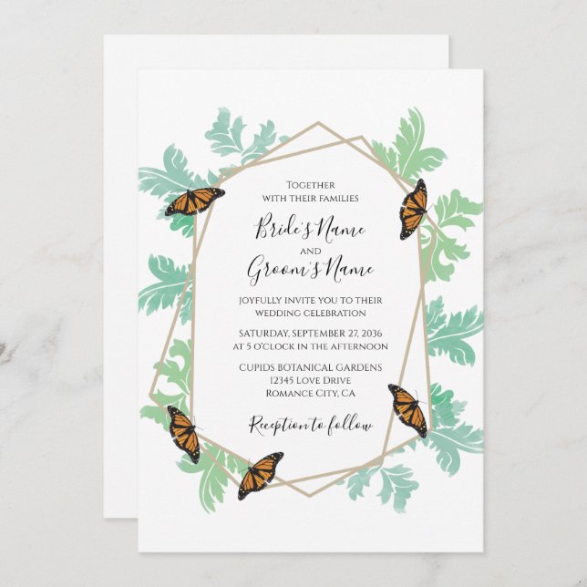 Elegant Monarch Butterfly Wedding Invitations (Front/Back)