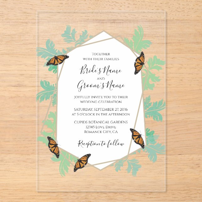 Elegant Monarch Butterfly Wedding Invitations (Front)