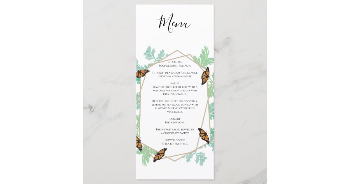 Elegant Monarch Butterfly Wedding Menu Zazzle