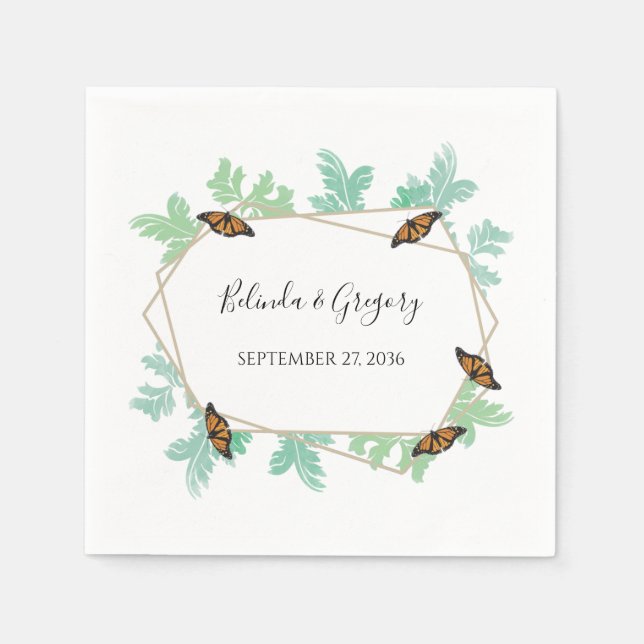 Elegant Monarch Butterfly Wedding Napkins (Front)