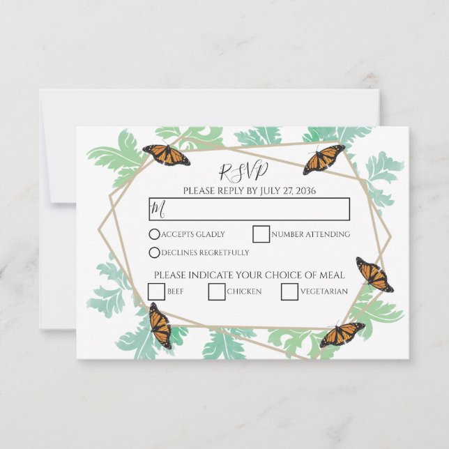 Elegant Monarch Butterfly Wedding RSVP Cards (Front)