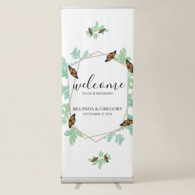 Elegant Monarch Butterfly Wedding Welcome Sign (Front)